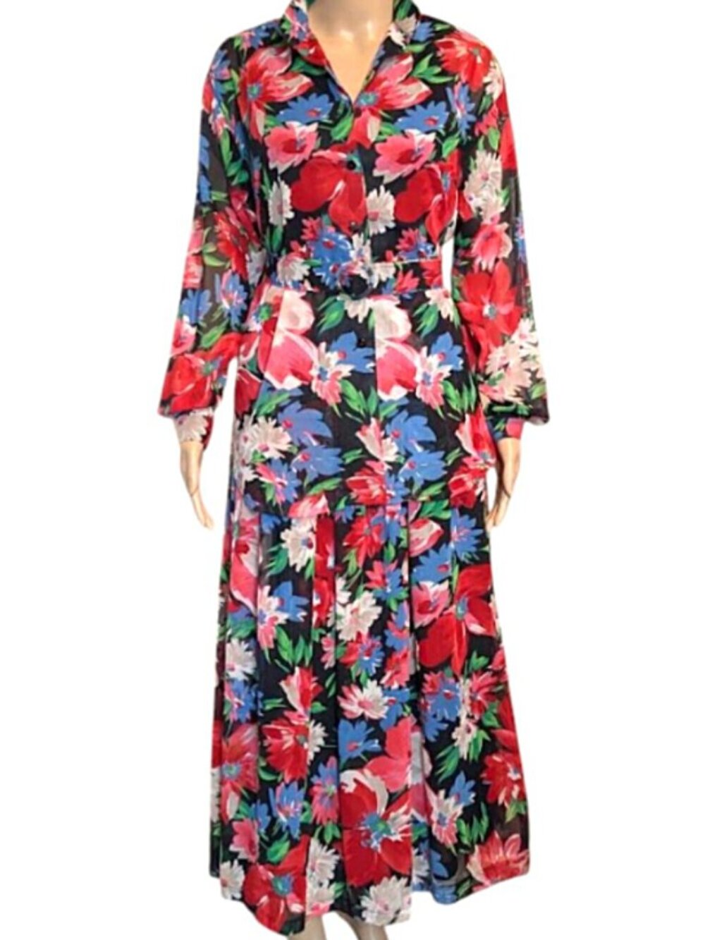 Vintage Henry White Dublin 80s Floral Skirt Set 12 Cotton Midi Bold